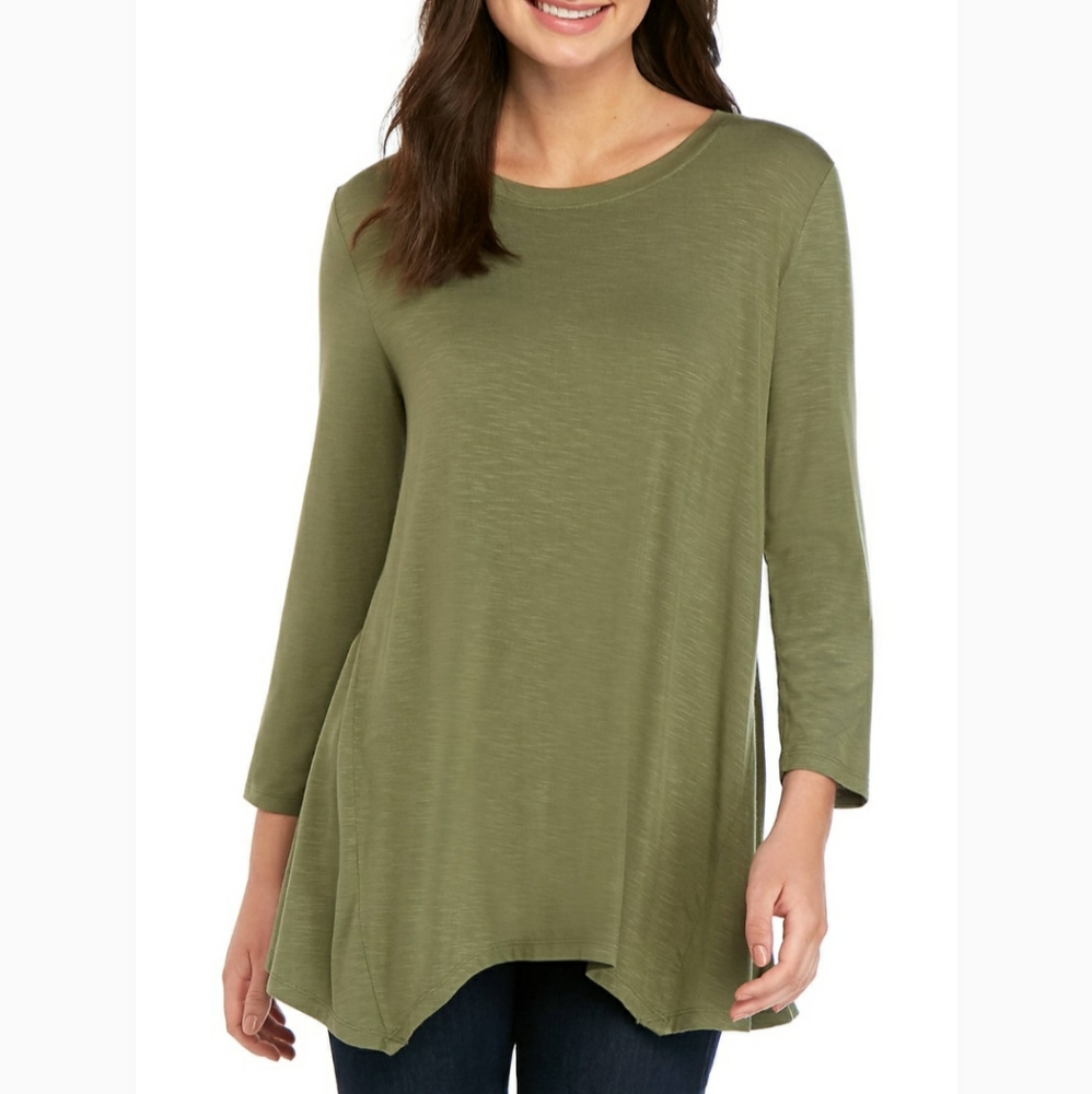 New Directions Green 3/4 Sleeve Knit T-Shirt Sz Small - Picture 1 of 3